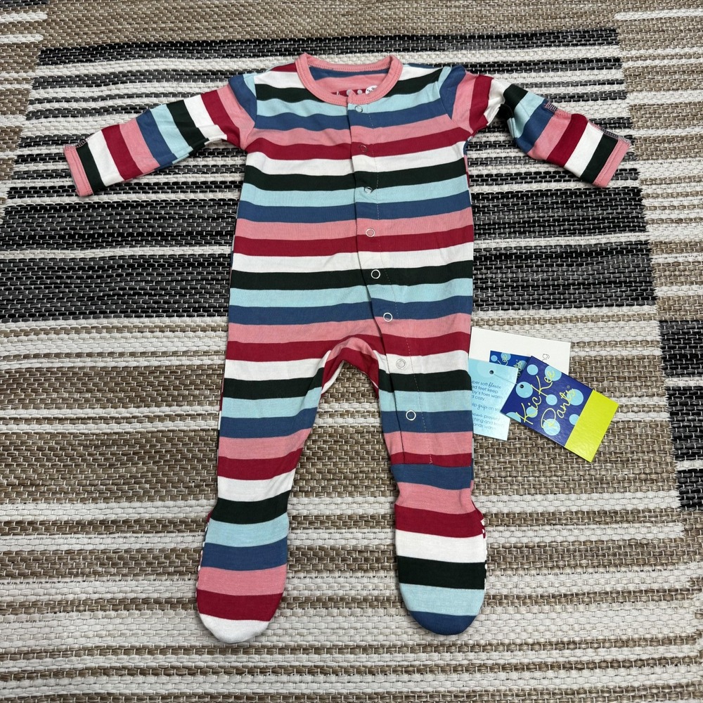 KicKee Pants Footie with Snaps Baby Newborn Snowden Multi Stripe Bamboo FT176